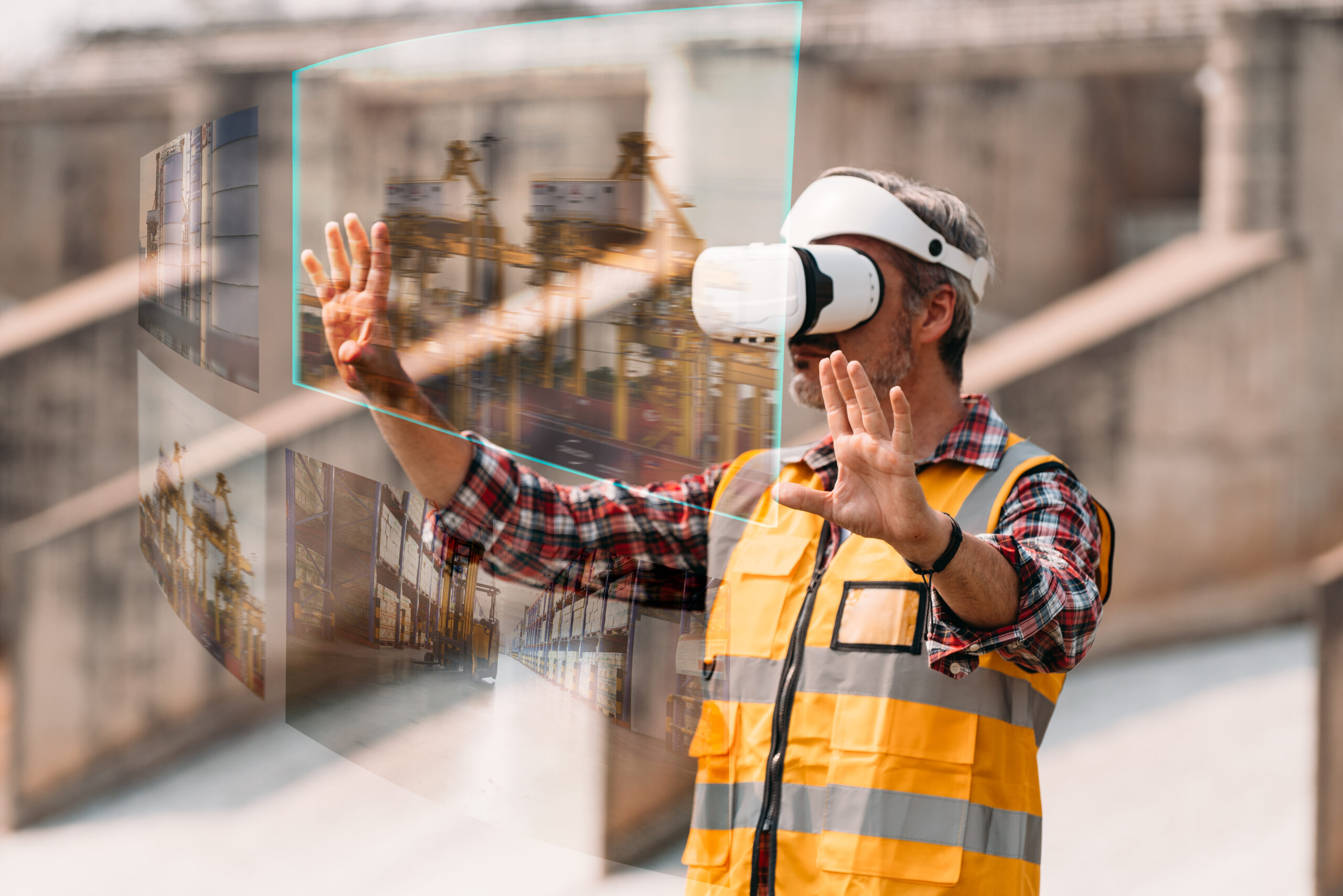 A construction worker using AI, the future of work management