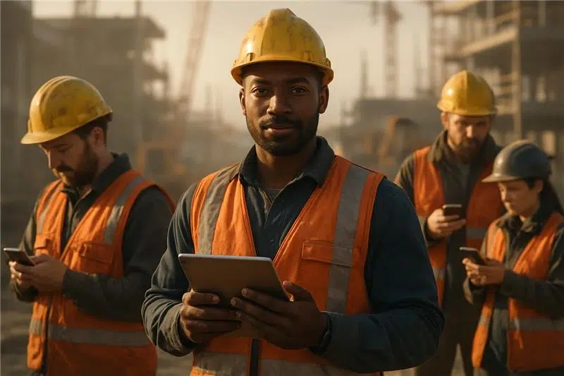 A safety officer with a screen showing a digital safety incident—symbolizing how incident prevention starts with user-focused software adoption strategies