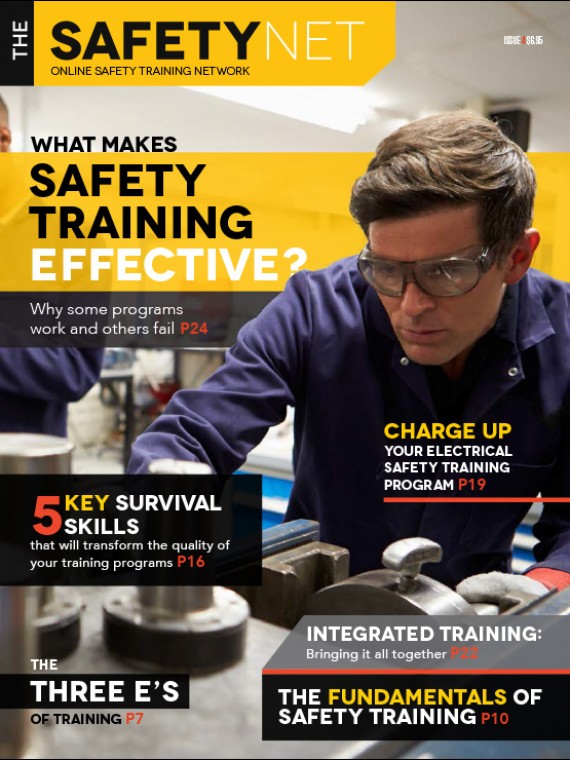 SafetyNET cover on effective safety training with engaged worker in PPE.