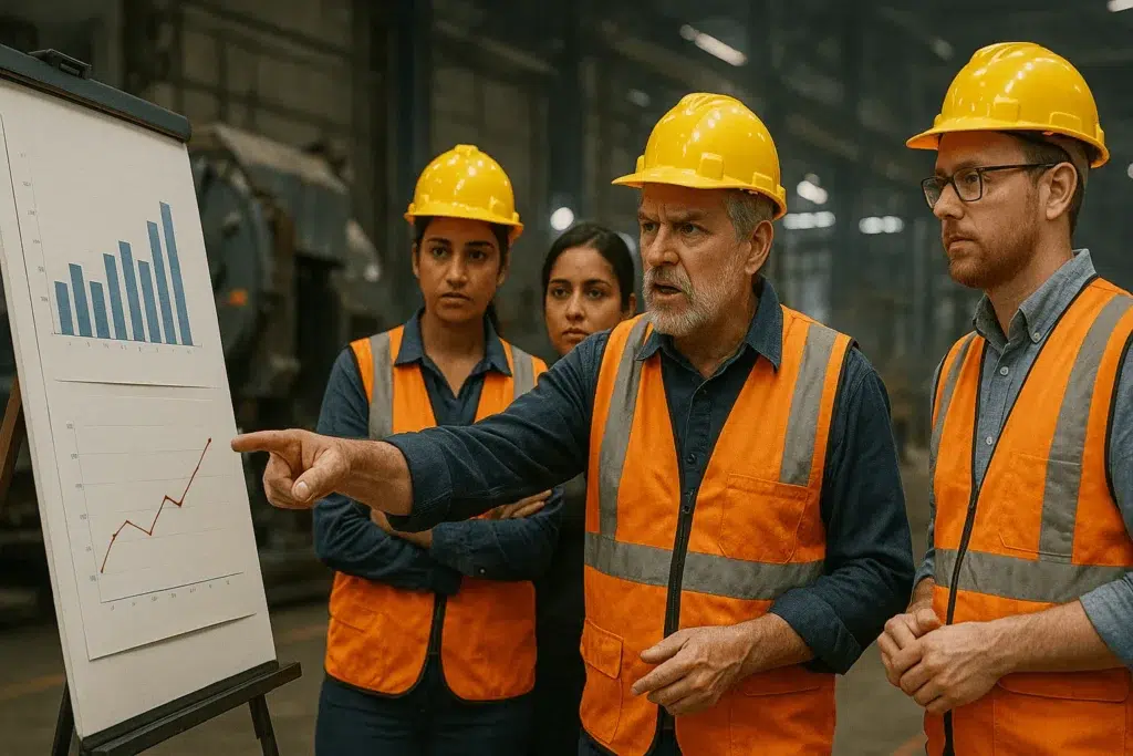 A workplace safety consultation explaining behavioral safety concepts to employees, bridging psychology and systems thinking.