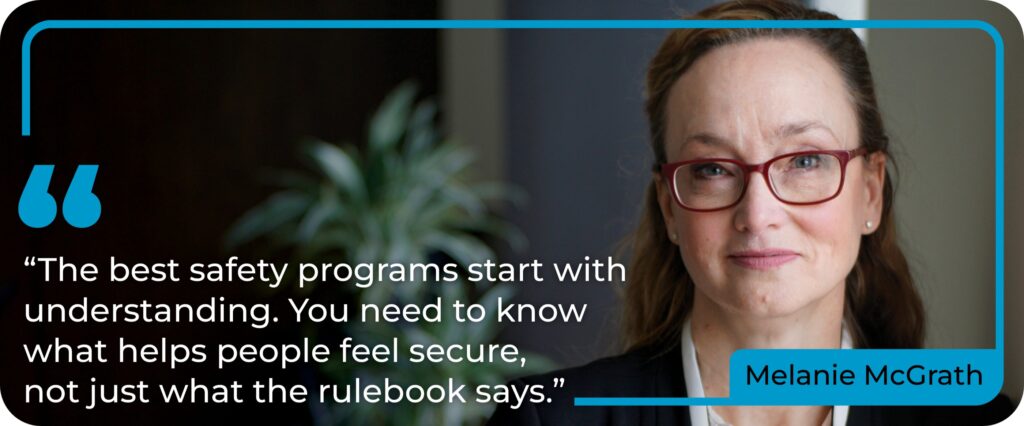 Quote overlay emphasizing understanding, connection, and shared responsibility in safety leadership culture.