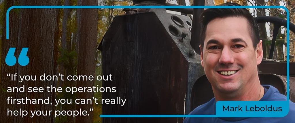 Mark Leboldus, Health and Safety Manager, featured with a quote emphasizing the importance of firsthand operational experience in safety leadership.